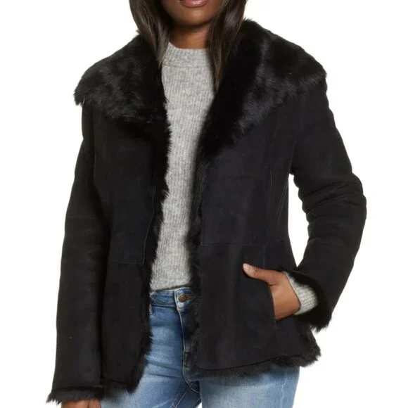 UGG Karlene Black Toscana Shearling Coat 100% Sheepskin Size Small MSRP: $1,465